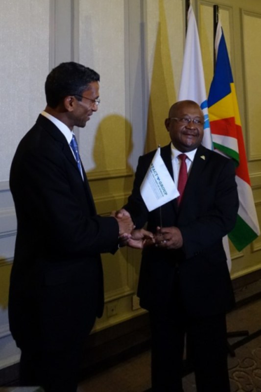 Ambassador Barry Faure, Secretary of State and Chairman-in-Office of the Contact Group, symbolically passed the baton to the IOC Presidency, represented by its Secretary General. Photo: Seychelles Nation Ambassador Barry Faure, Secretary of State and Chairman-in-Office of the Contact Group, symbolically passed the baton to the IOC Presidency, represented by its Secretary General. Photo: Seychelles Nation