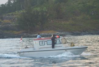 One of the motor boats involved in the survey