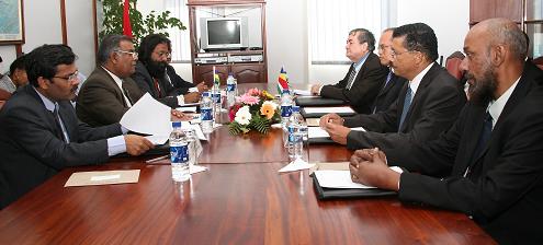 The delegates from Seychelles (right) and Mauritius during the meeting on Thursday