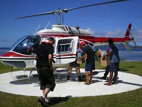 The Vev or Paradise Flycatcher are boarded on an helicopter on La Digue to be transferred to Denis, an international operation involving Nature Seychelles, Kent University, the La Digue Development Board and the Department of Environment
