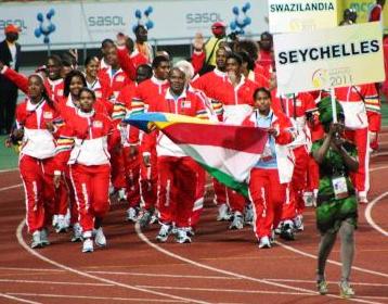 Seychelles delegation march at opening ceremony