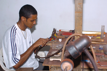 Jocelin Padayachy, registered as a goldsmith, in his workshop   