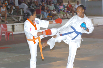 Gretel Valentin (right) won both the kata and open kumite