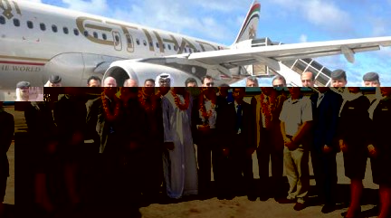 Etihad Airways on arrival at Seychelles International Airport in November, marking the start of its operations to the islands from Abu Dhabi