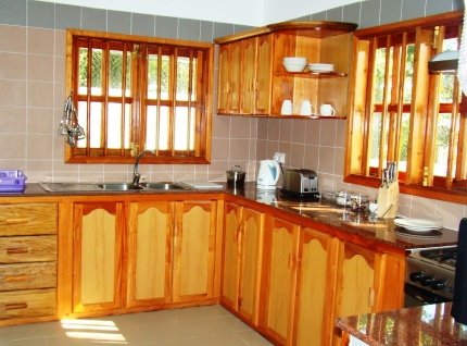 The interior of a kitchen where local timber has been widely used