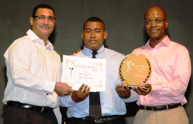 Farabeau (centre) is crowned Young Male Athlete of the Year 