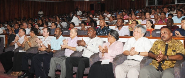 Guests watching the various performances and illustrations at Friday’s ceremony