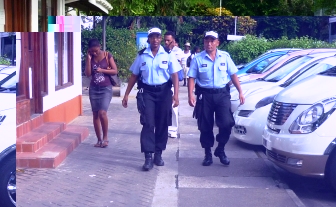 Police officers patrolling the streets yesterday (Photo by GT)