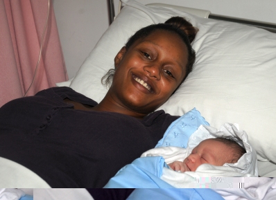 Shain Bonnelame with her baby boy, the second child to be born on New Year’s Day