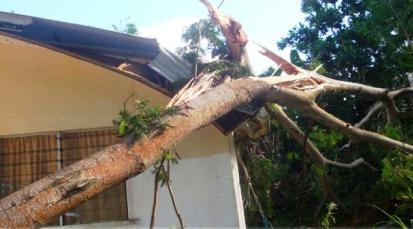 A house’s damaged roof at Anse Royale