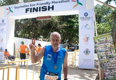 Lutz Sproessig ran his 100th marathon in Seychelles on Sunday
