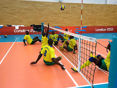 A sitting volleyball match