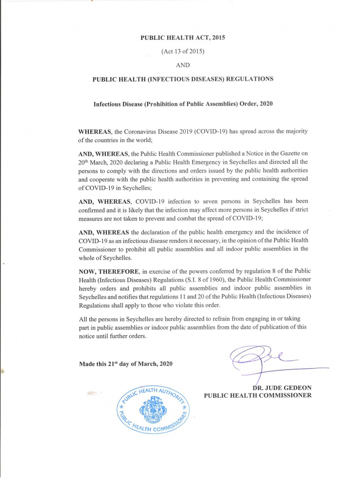 COVID-19 - No public and indoor assemblies