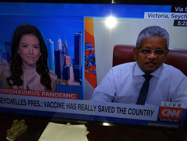 President Wavel Ramkalawan speaks about the Covid-19 situation to CNN’s Julia Chatterley in ‘First Move’     ‘The Covid-19 vaccines  have saved Seychelles’     By Marie-Anne Lepathy