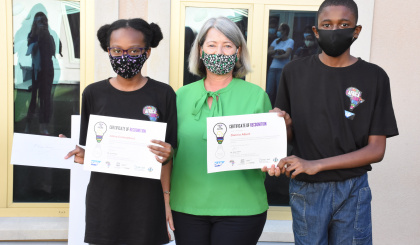 Alana Commettant and Danirio Albert win first prize in Africa Code Week Challenge