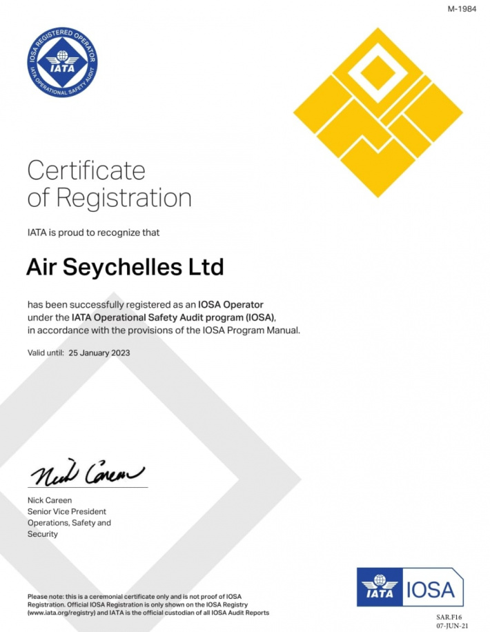 Air Seychelles meets global safety standards