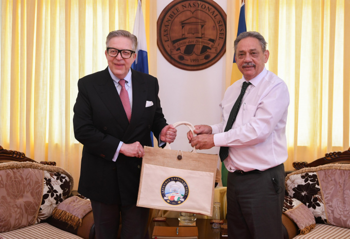 The newly accredited Finnish ambassador to Seychelles meets with Speaker of the National Assembly