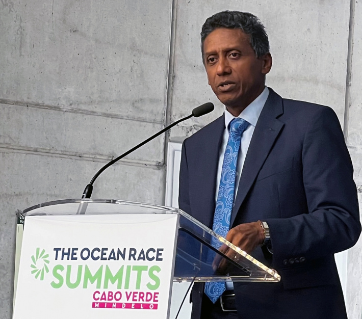 Former President Danny Faure speaks at the Ocean Race Summit Mindelo