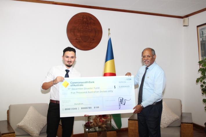VP Afif receives donation from Seychellois diaspora in Australia and friends of Seychelles