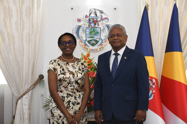 Dr Moeti pays courtesy call on President Ramkalawan
