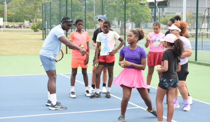 Seychellois ITF Level 2 coach Benedict Ethève runs training sessions