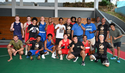 Young local boxers test fighting skills in sparring session