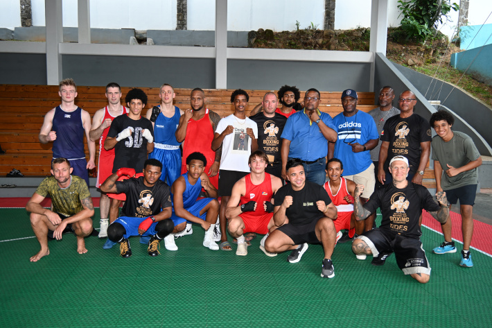 Young local boxers test fighting skills in sparring session