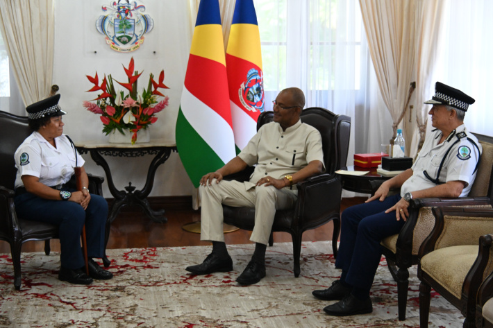 Police Force’s first female sergeant major meets President Herminie