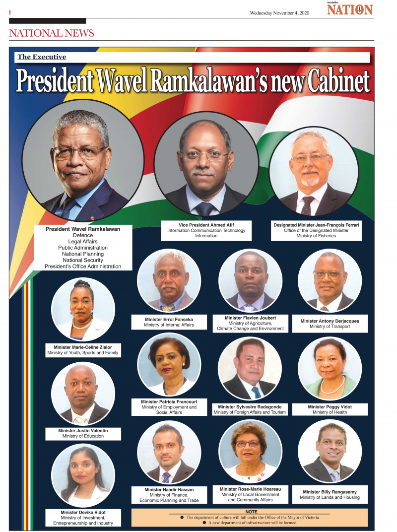 President Ramkalawan unveils new cabinet -Seychelles Nation